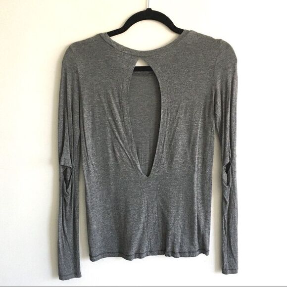 ARITZIA Long Sleeve Shirt Top Keyhole Back Cut Out Elbow Grey XXS - Picture 1 of 6